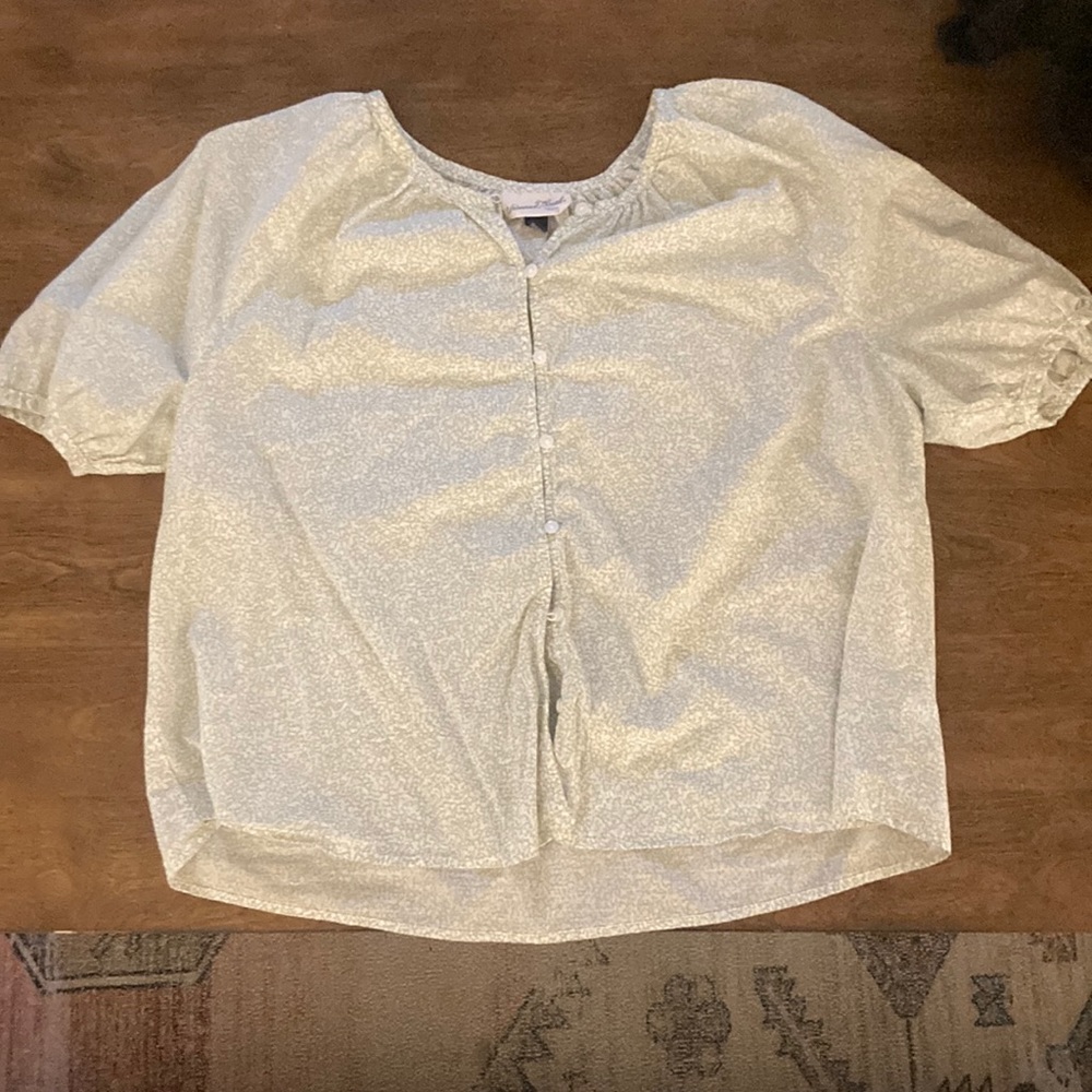 Green and White Blouse